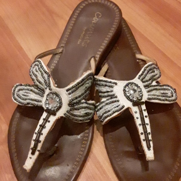⚡Black & Whiite Beaded Leather Sandals - Picture 5 of 7